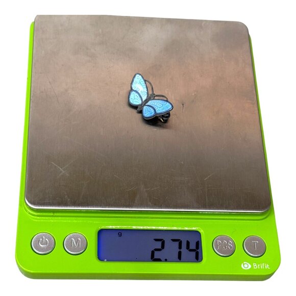 Vintage Aksel Holmsen Norwegian Sterling Silver Blue Enamel Butterfly Brooch Pin - Picture 5 of 5